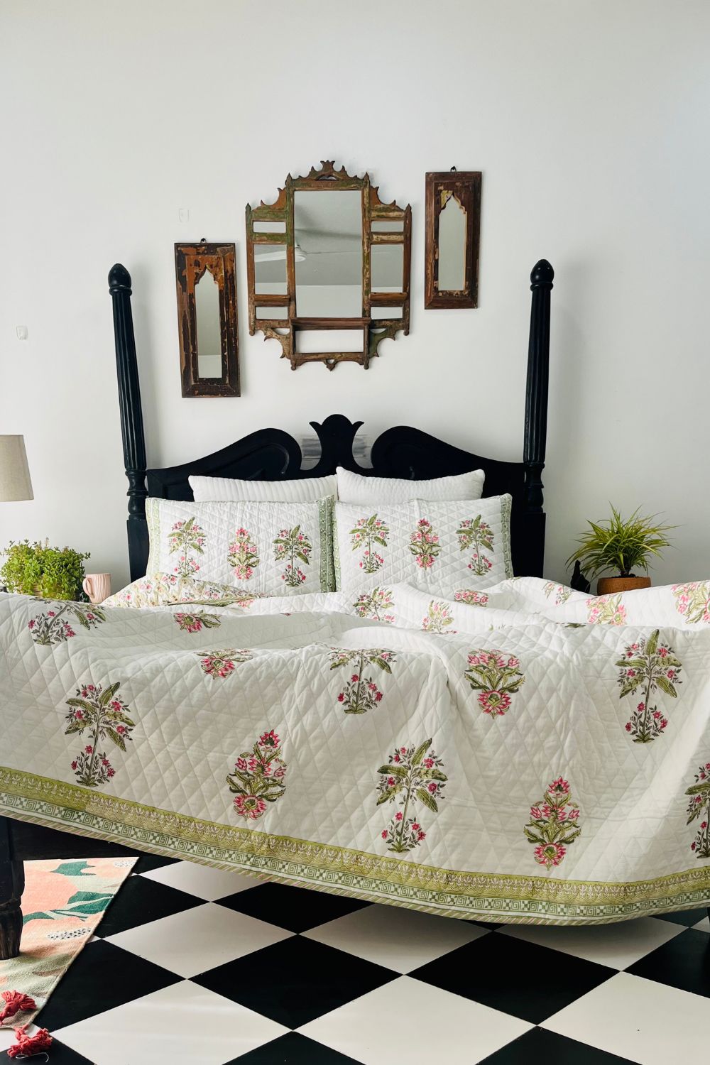 Banana Tree Handblock Printed Reversible Quilted Bedcover