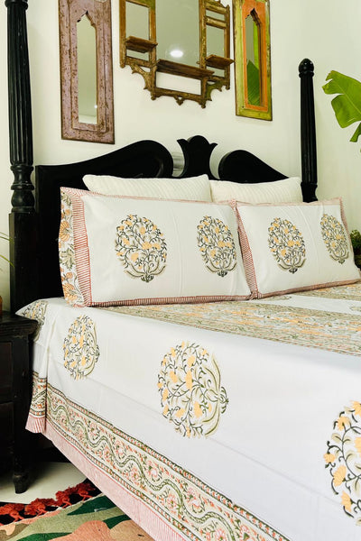 Magnolia Hand Block Printed Cotton Bedsheet