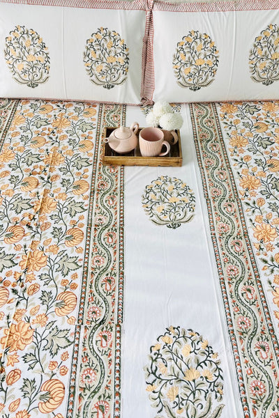 Magnolia Hand Block Printed Cotton Bedsheet