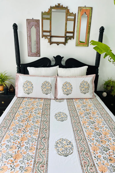 Magnolia Hand Block Printed Cotton Bedsheet