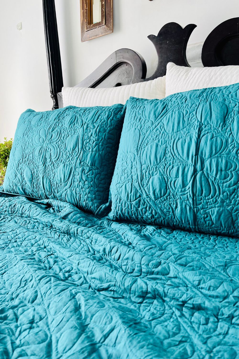 Teal Blue Solid Quilted Bedcover