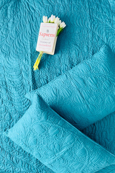 Teal Blue Solid Quilted Bedcover