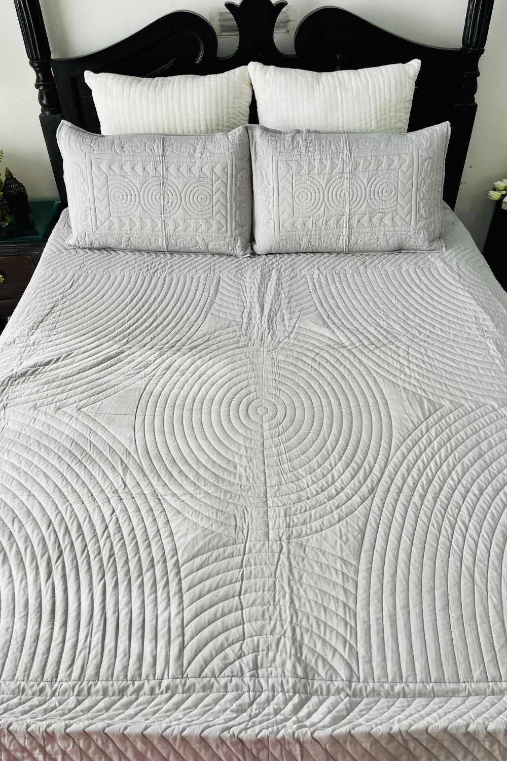 Grey Solid Quilted Bedcover