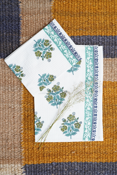Hibiscus Hand Block Printed Tea Towel (Set of 2)