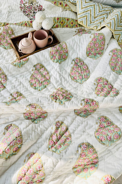 Paisley Hand Block Printed Cotton Quilt