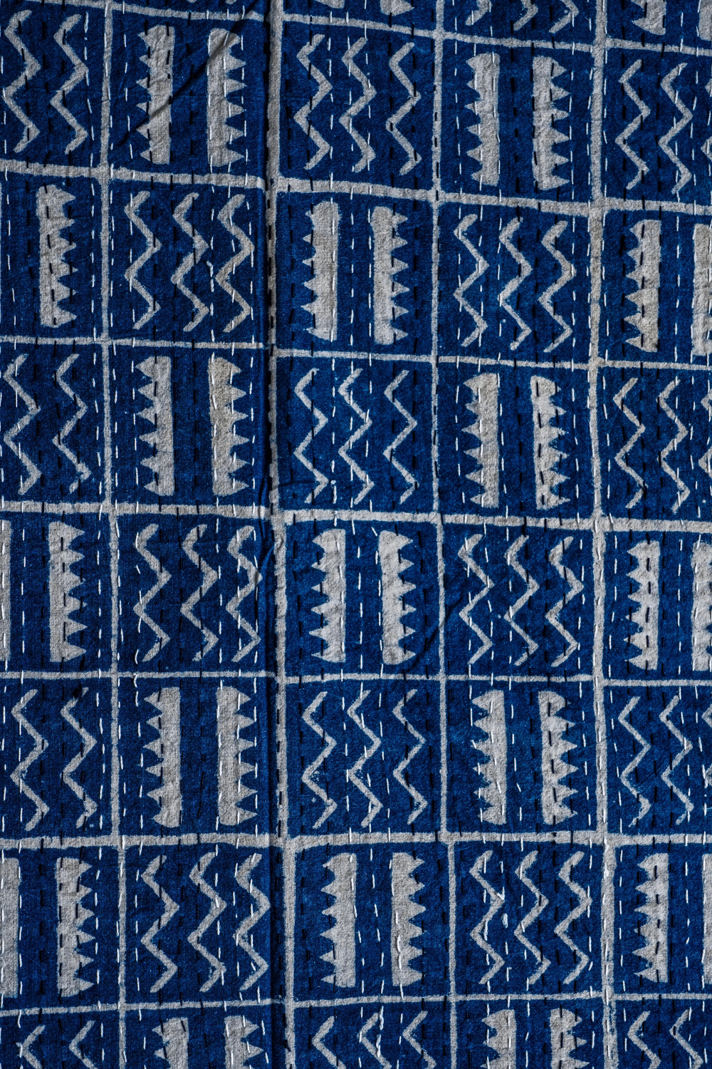 Tribal Indigo Block Printed Kantha Bedcover