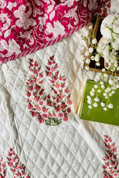 Blossom Handblock Printed Reversible Quilted Bedcover