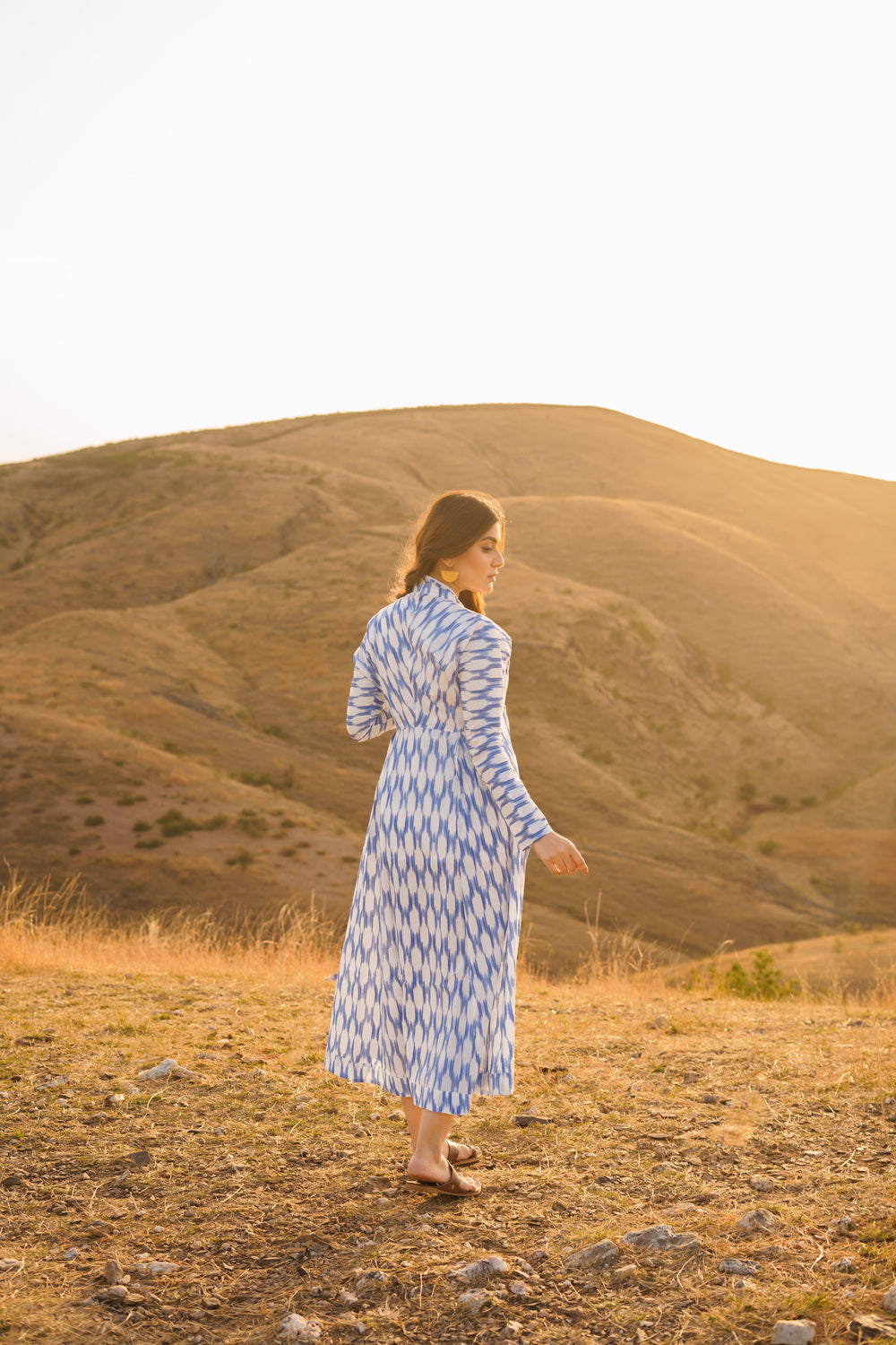 Afreen Blue Ikkat Cotton Maxi Dress