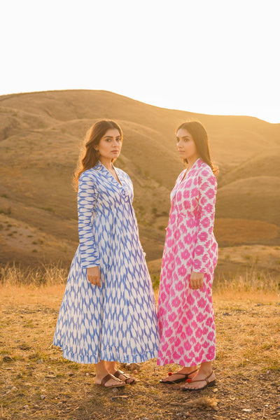 Afreen Blue Ikkat Cotton Maxi Dress