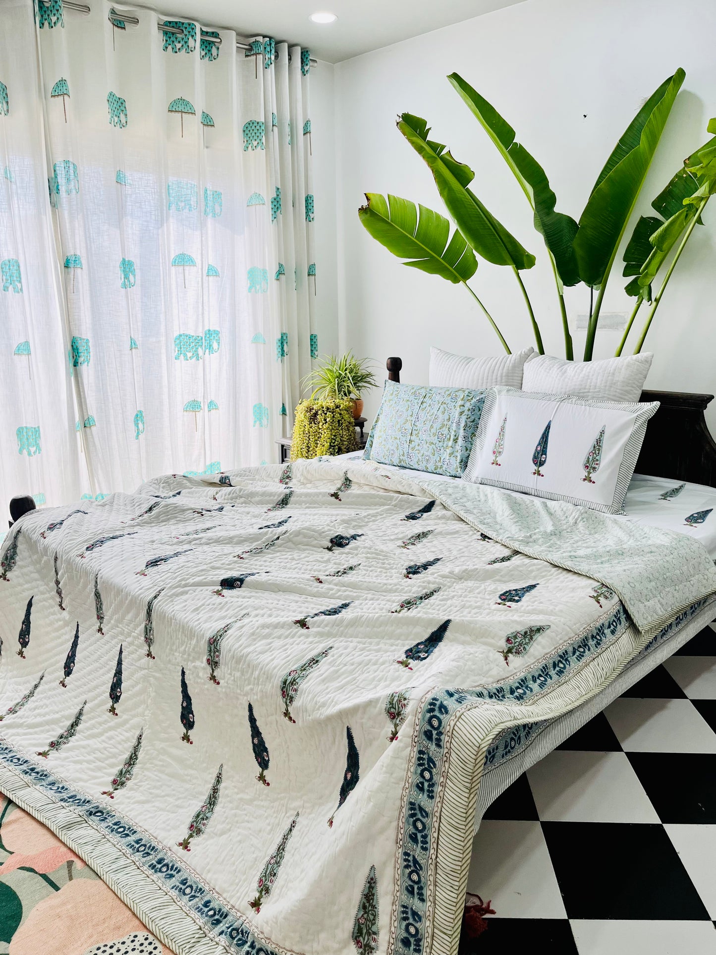 Blue Cyprus Hand Block Printed Cotton Bedding set