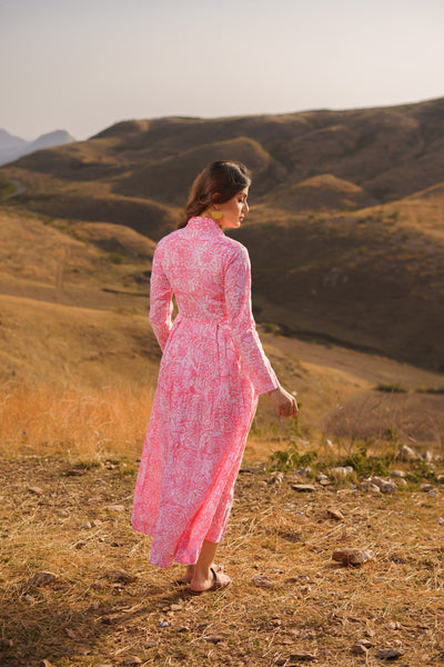 Sufiana Pink Cotton Block Print Maxi Dress