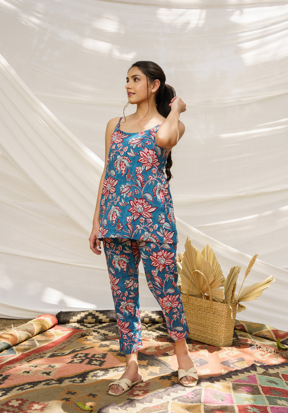 Blue Spaghetti Loungewear Co-ord Set