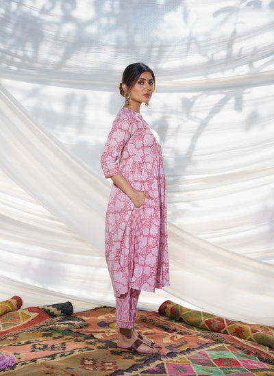 Nazakat Pink Cotton Block Print Kurta Set